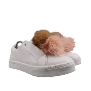 Sam Edelman Shoes Womens 8.5 Sneakers Leya Fashion Pom Pom Slip On Leather White